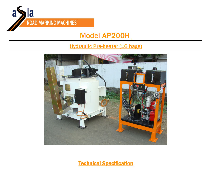 Technical specification AP200H Hydraulic pre-heater (single)
